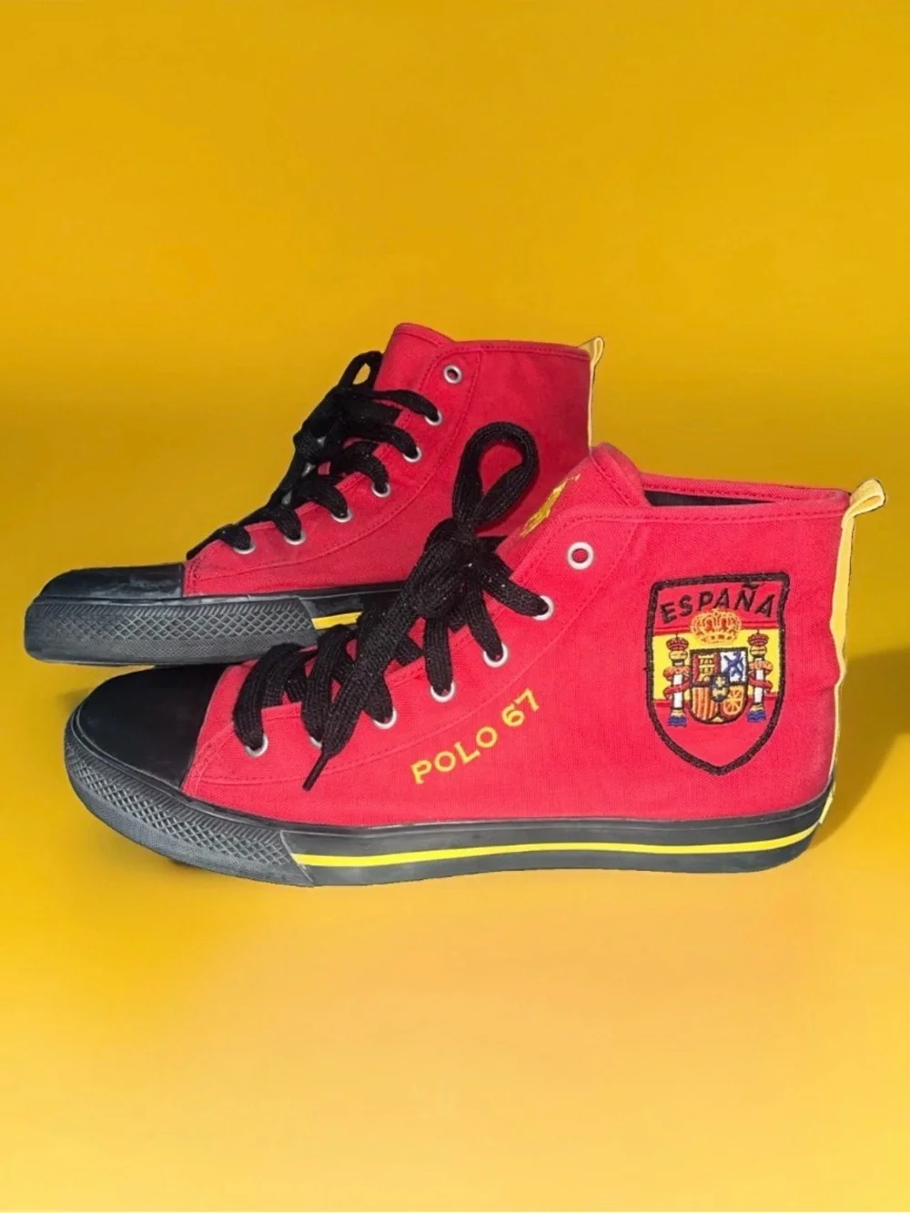 Rare🔥Polo Ralph Lauren ESPAÑA Rudy Red High-Top Sneakers Mens 12D